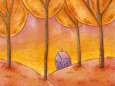 Alone in late October autumn cabin colorful digital digital art drawing editorial illustration fall forest house illustration in the woods sunset trees woods