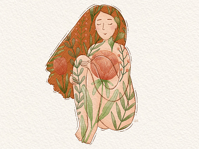 Change from inside out blossom calm changes female floral handdrawn illustration