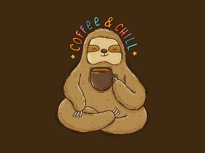 Coffee & Chill 2d animal apparel design coffee coffee cup digital art drawing illustration illustrations print design relaxed sloth sloth and coffee wild