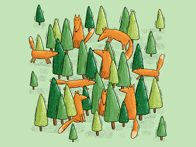 Foxy Forest forest fox foxy green hide and seek illustration pines summer woods