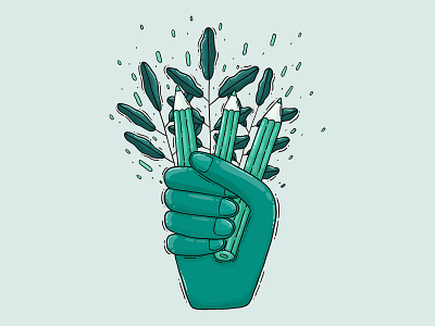 Crafty Hand green hand hold illustration leaves pencil print design