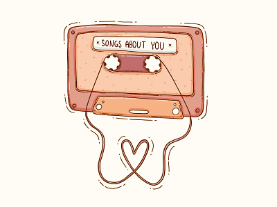 Songs about you 80s 90s cassette tape digital art heart illustration love mixtape music music casette retro vintage