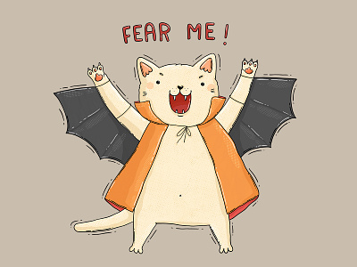 Fear Me bat cape cat cute fear me halloween illustration october predator spooky