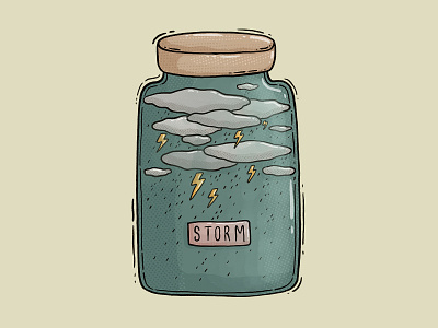 Storm clouds flashlight illustraion jar label rain storm textures