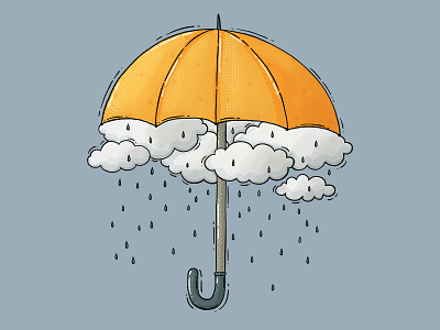 Rain 2d clouds digital art drawing drops illustration moody rain rainy umbrella yellow umbrella