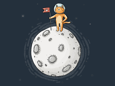 space cat 2d achiever cat cosmic cosmoc digital art drawing explorer ginger cat illustration meow moon moonlight moonshine orange tabby outerspace paw proud space start