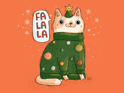 falala cat 2d animal big eyes bright and merry cat chonky falala festive glowy holidays illustration meow ornaments pet snow sweater xmas