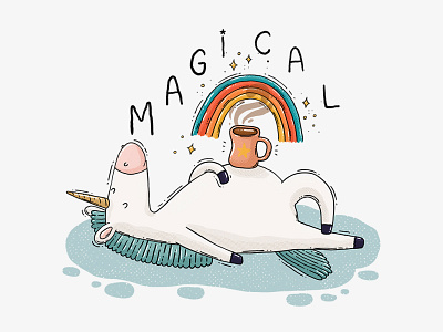Magical 2d animal coffee horn illustration magic horse magical rainbow sparkles testures unicorn
