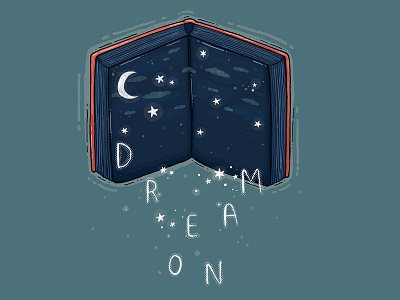 Dream On 2d book digital art dream dream on illustration moon open book stars testures