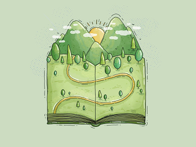 What a beautiful World book explore green hike illustration imagine into the wild mountains nature open book path readers sun textures trail travel woods