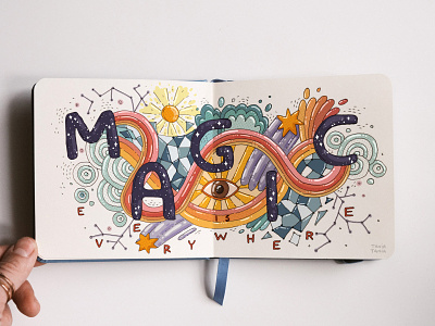 Magic is everywhere colorful doodle doodles eye illutration magic shapes sketch 3 sketchbook spread sun typography