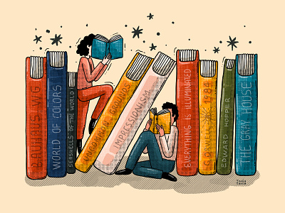 Book Day book day book worm books bookshelf editorial illustration illustration library readers reading reading list textures world book day