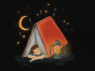Dream book dream dreaming dreamy illustration moon reading stars