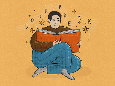 Book Break 2d book book lover book reader books break character illustration open book reading
