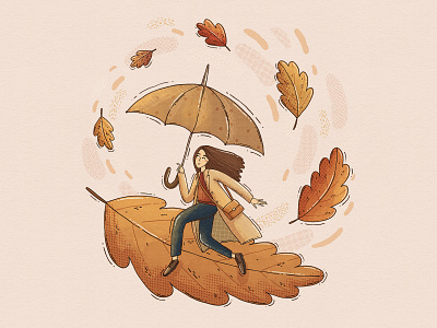 Fall Swirl autumn autumnal cozy fall gilr illustrative leaves october swirl trench coat umbrella