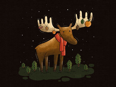 Getting ready 2d digital art forest hohoho horns ill illustration jolly moose ornaments trees wild winter woods xmas