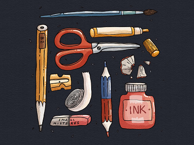 Weapon of Choice 2d art art supplies art tools creator digital art eraser illustration illustrator ink pencil procreate scissors tape
