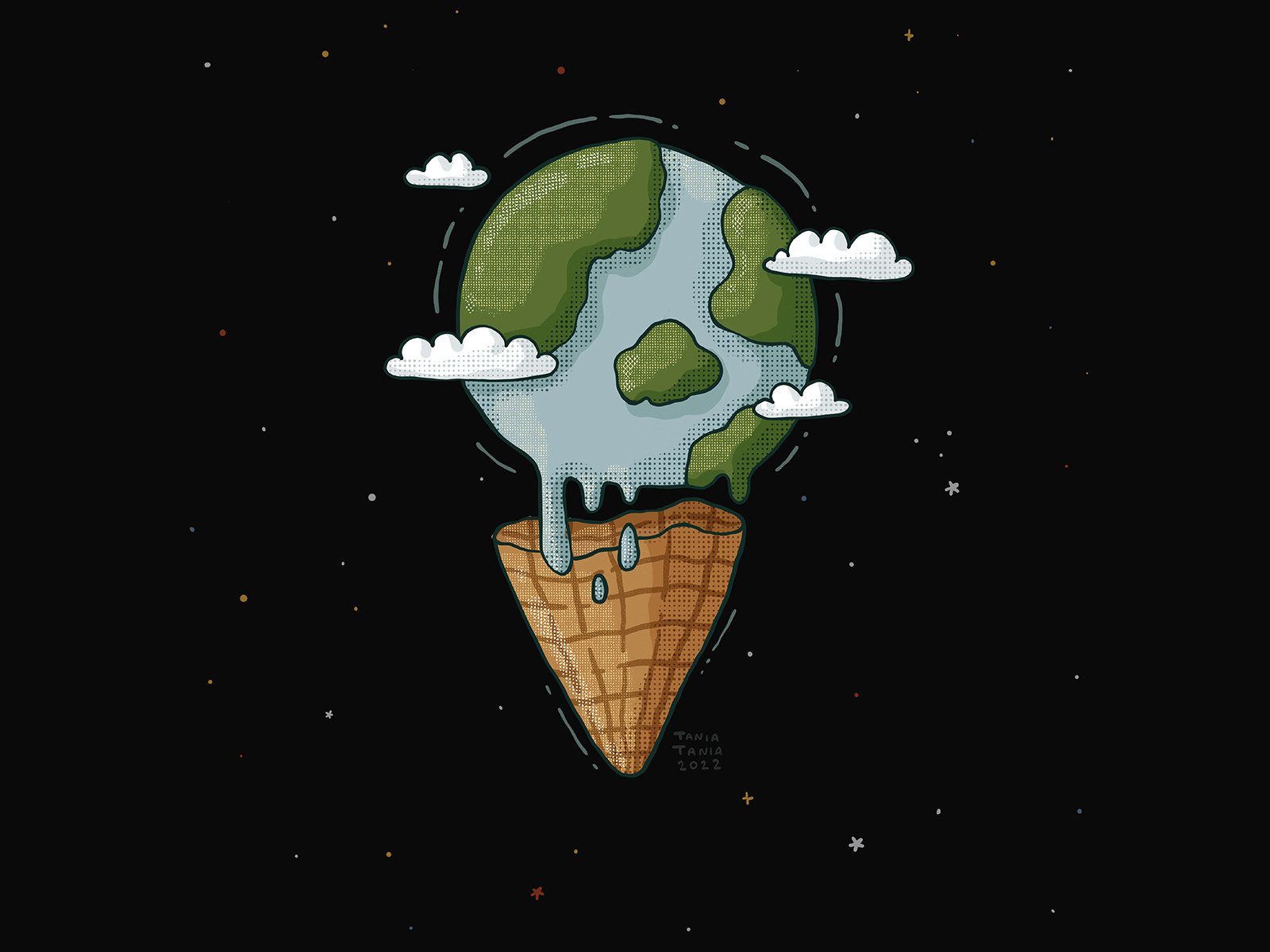 Earth Day 2022 2d cosmic earth earth day global ice ice cream illustration meltdown planet space warming