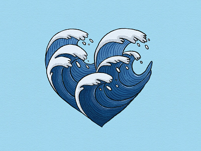 Love the Wave 2d coastal design digital art diving heart illustration nautical ocean print sea surf surfing swimming wave waves