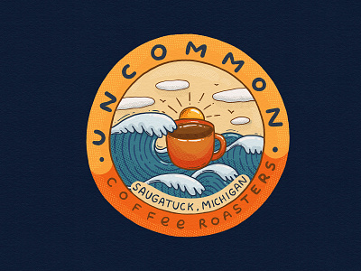 Sticker for Uncommon Coffee Roasters 2d bright caffeine coffee cup design digital art drawing illustration lake morning mug ocean round sea stick it sticker sun wave waves