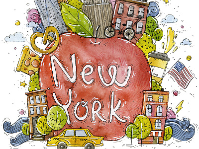 NYC big apple illustration newyork painting usa watercolor