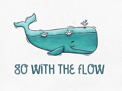 go with the flow 2d digital art illustration whale