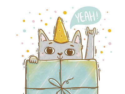 Yeah! 2d birthday cat digital art greetings hb illustration procreate