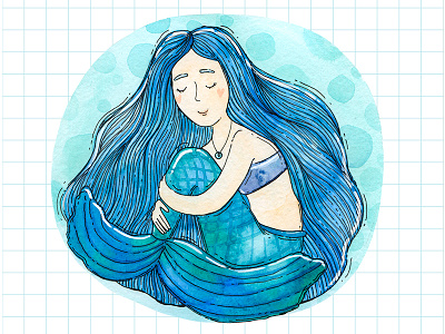 MERMAY blue character design drawing freehand girl illustration mermaid mermay watercolor