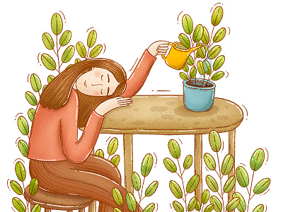 I had a dream 2d dream girl girl illustration grow illustration plants procreate sleepy slumber