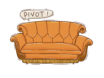Pivot! 2d couch friends illustraion orange pivot