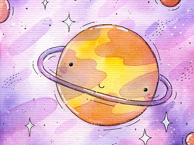 Ring art cosmic illustration ink planet purple saturn space watercolor