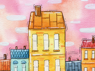 Build art building colorful hand drawn home house illustration watercolor