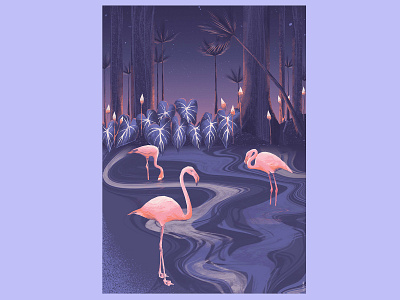 Flamingos art artwork flamingo illustration jungle poster tropical