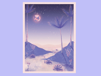 Somewhere in the desert the moon is shining art artwork desert illustration jungle tropical