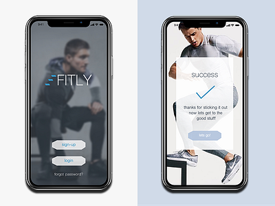 Fitly Fitness | Logo Design | Beg/End of Onboarding Process app design blue branding fitness geometric gray grey logo design ui ux