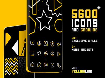 YellowLine IconPack : Android/iOS Theme android black creative icon iconpack icons justnewdesigns theme ui yellow