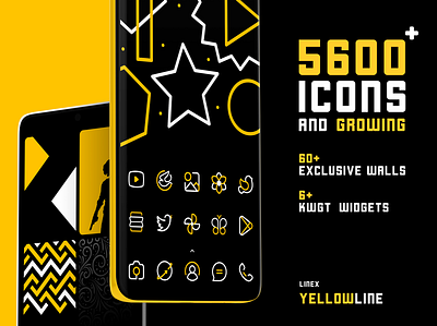 YellowLine IconPack : Android/iOS Theme android black creative icon iconpack icons justnewdesigns theme ui yellow