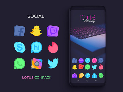 Social Icons : Lotus Icon Pack creative facebook iconpack icons instagram justnewdesigns skype snapchat tinder tweeter twitch whatsapp