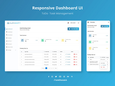 Responsive Dashboard UI for AlphaSoft daily task dashboard ui ism ismhosen responsive design task management task ui todo task app uiux web app