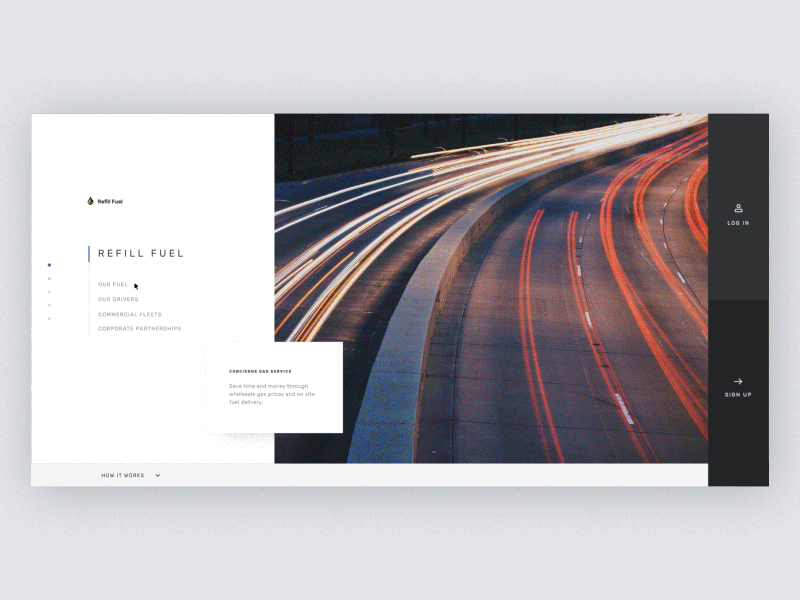 RefillFuel Splash Page clean website hover scroll effects slider gif motion interaction delivery animation ux ui
