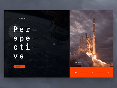 Perspective desktop grid hero launch layout orange rocket space split ui ux website