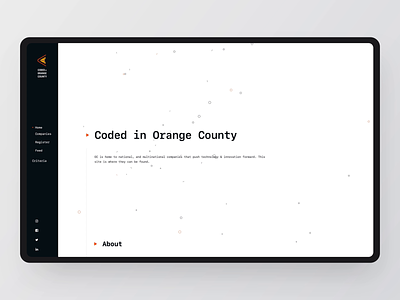 Coded in Orange County: Hero Section animation black development live particles pattern physics ui ux white