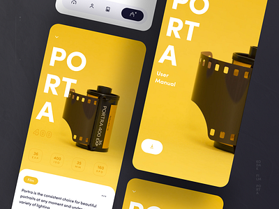 Porta app bright colorful mobile page product swiss typography ui ux yellow