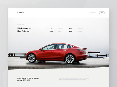 Tesla Model 3 Page auto automotive car clean grid hero hero section tesla ui ux web web design website