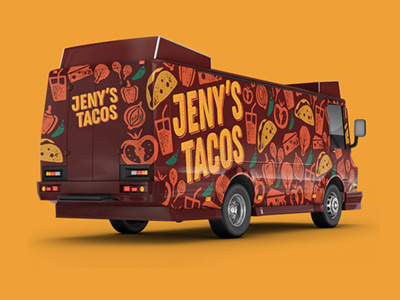 Jeny's Tacos Food Truck advertising branding design food food and beverage food to go food truck icon identity illustration logo marketing mexicanfood tacos typography