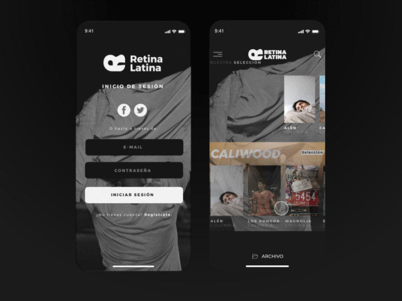 Retina Latina - Movie App UX Animation animation app black dark dark theme design latin logo movie movie app smooth ui ui ux design ui design ux ux design