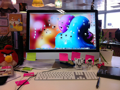 Desk angry bird desk desktop lights mac office wacom work