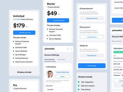 Phonesites - Mobile Pricing page & Account settings