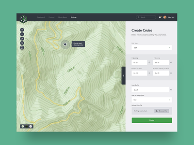 Canopy Dashboard - Create Cruise cards dashboard design filter forest green map tree ui ux