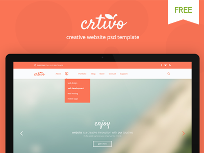 CRTIVO - Free PSD on Creative Market freebie crtivo psd free template creative market one page hosting
